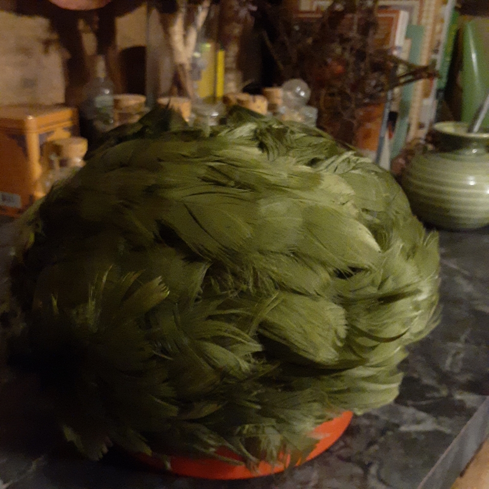 Vintage Green feathered hat.